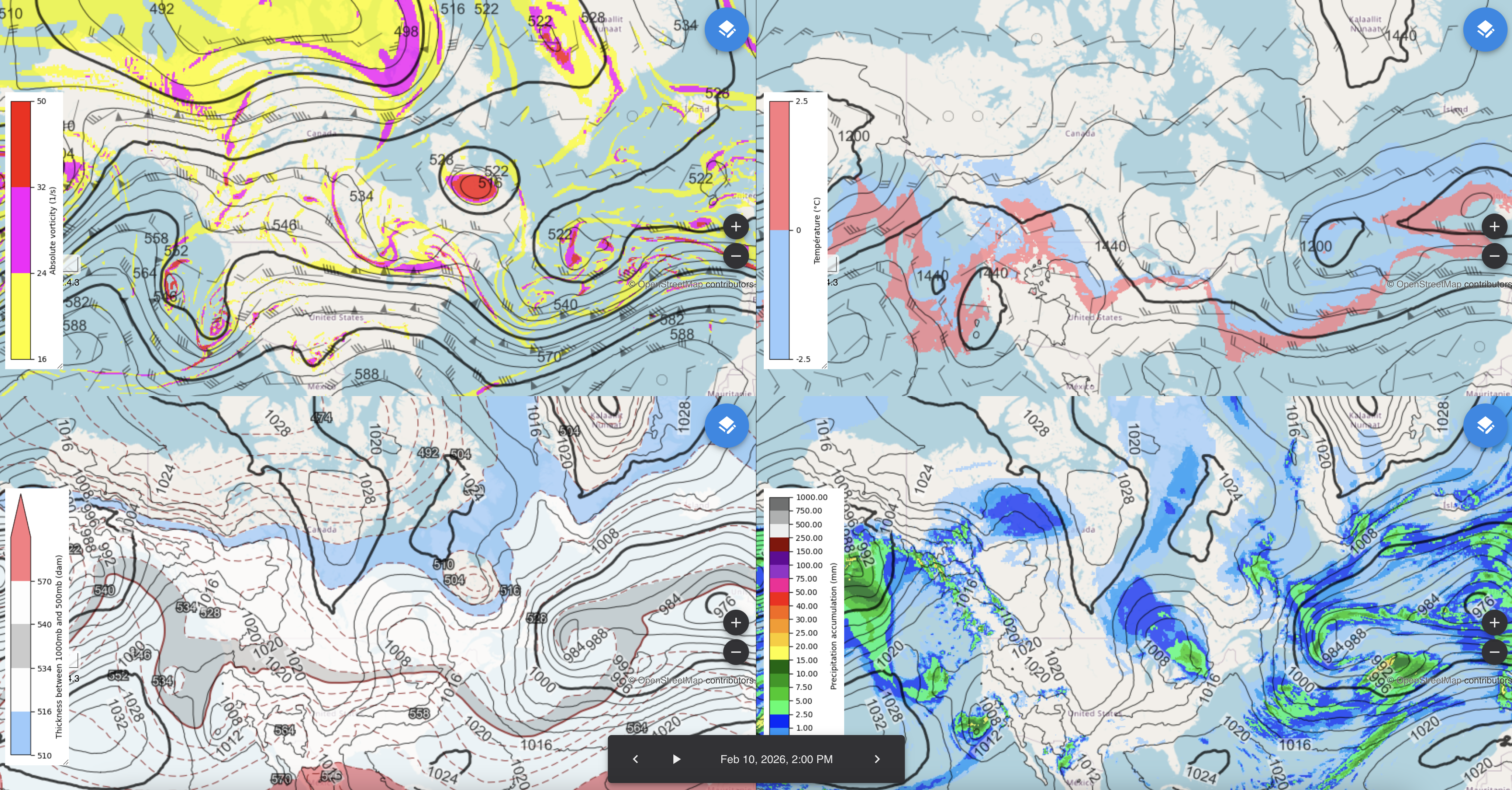 4 Panel Viewer preview showing four weather map panels.