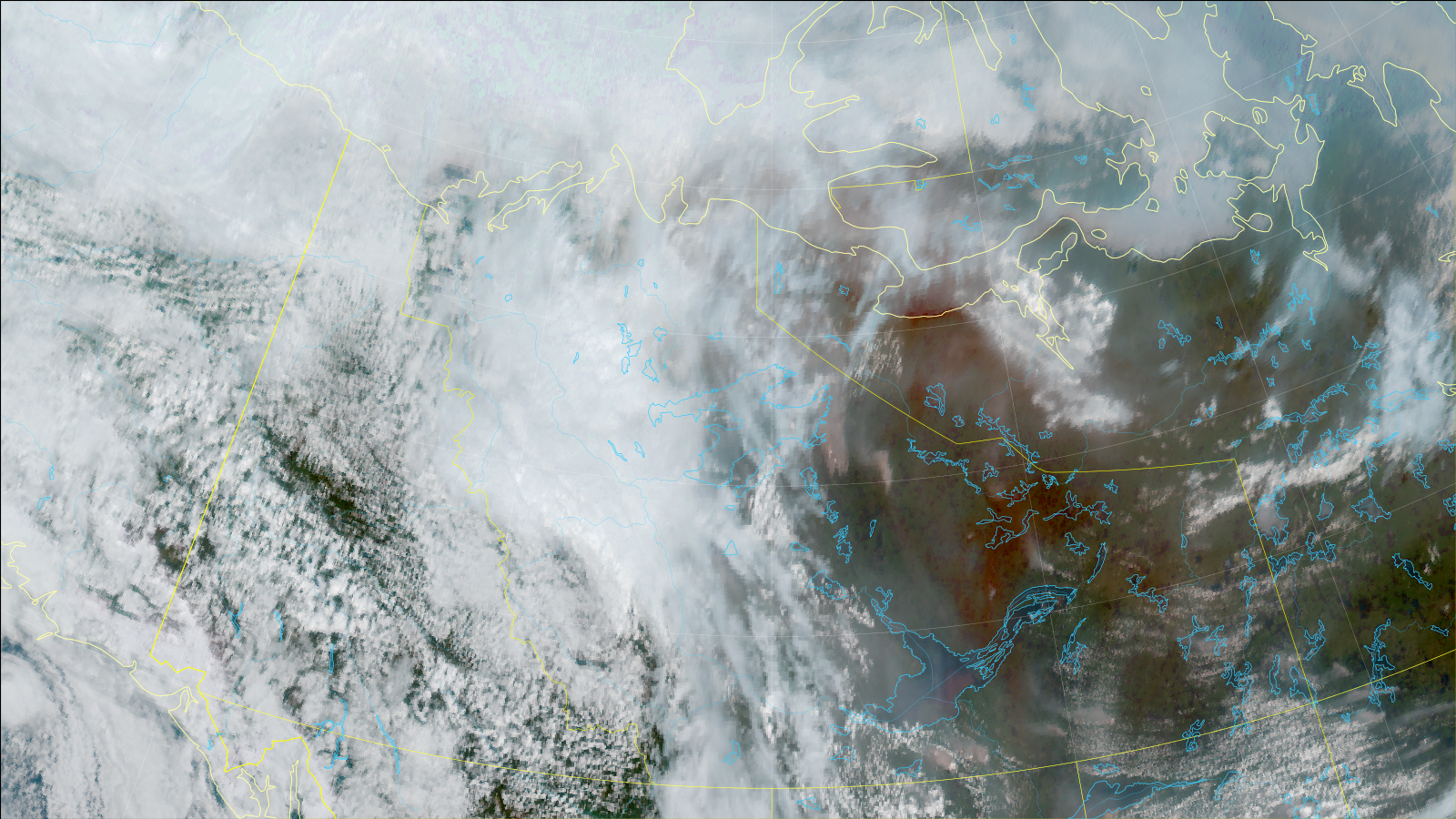 NWT/Yukon satellite viewer preview: a GOES-18 GeoColor image with territorial borders and northern lakes outlined.